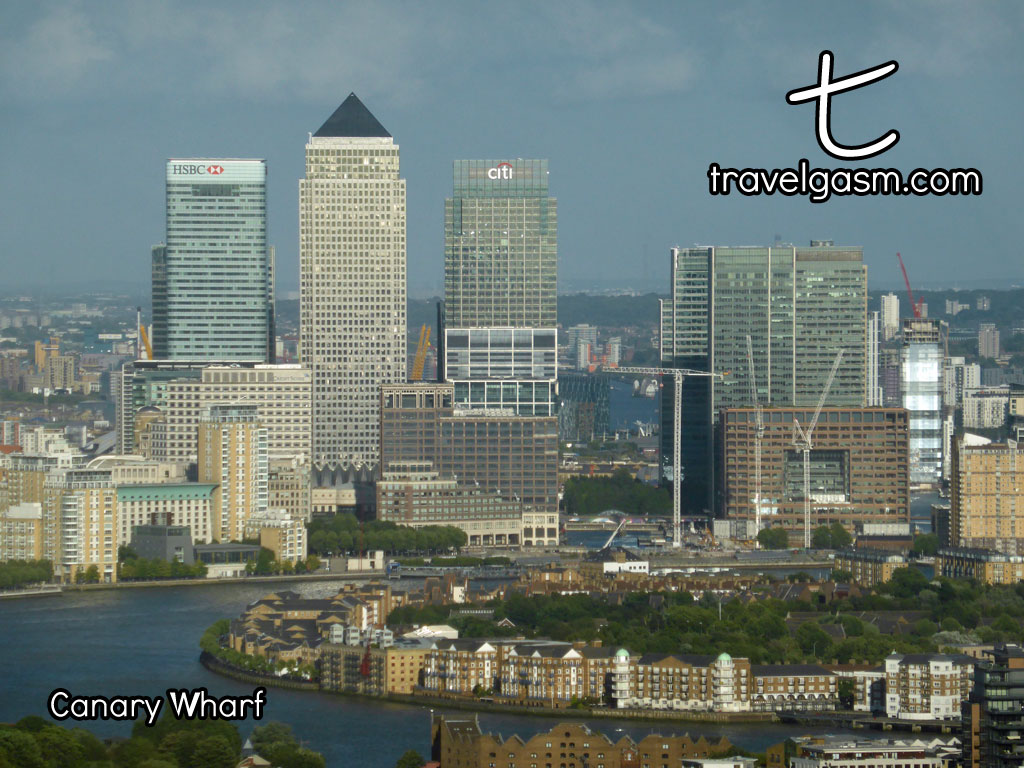 The view of the Canary Wharf business district from afar.
