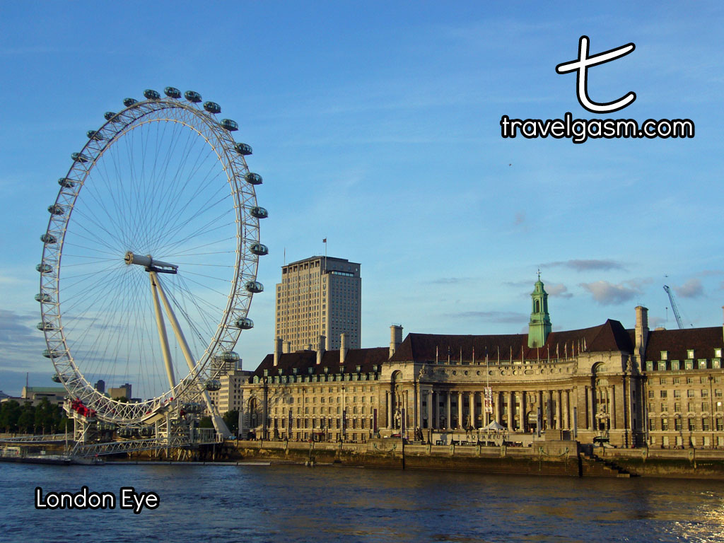 View of the London Eye observation wheel from Westminster Bridge.