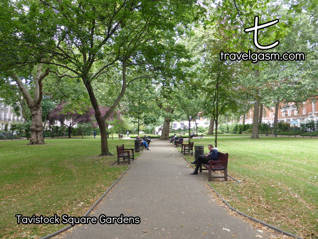 One of several pocket parks open to the public in Bloomsbury.