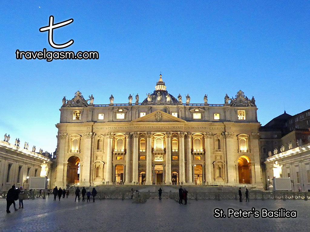 In the evening, the popular St Peters Basilica is illuminated.