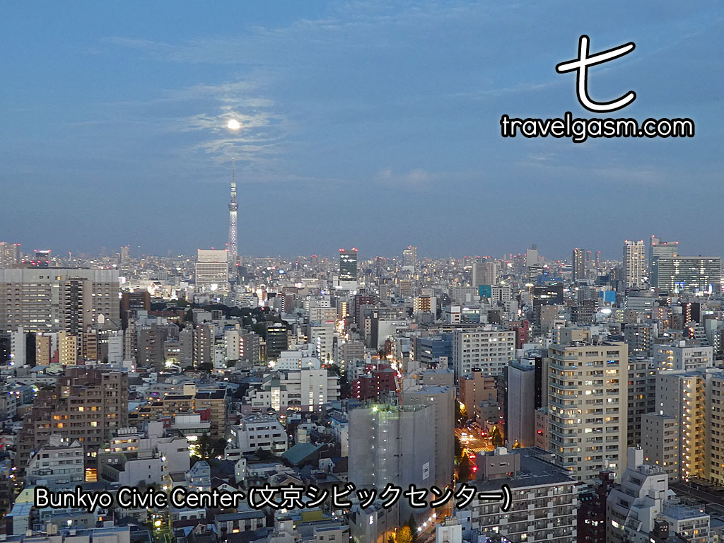 The observation deck in the Bunkyo Civic Center provides a great view of Tokyo Skytree.